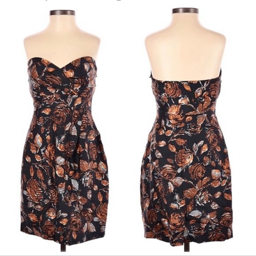 The Christmas Party Dress! Tibi Vintage Black & Bronze Strapless Sz 2 100% silk